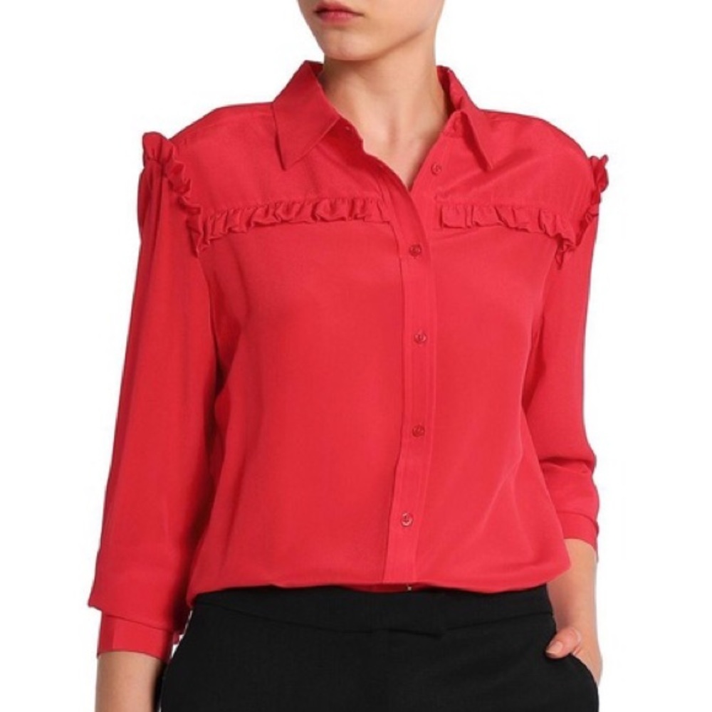 MAJE Ruffle Collar Long Sleeve Silk Top